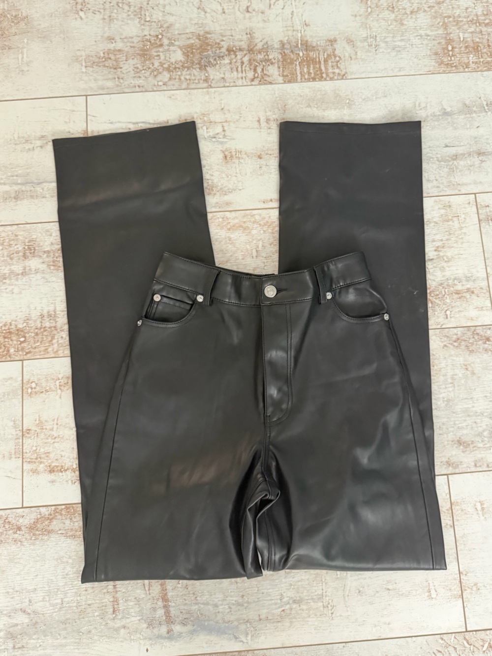 Zara Black Faux Leather Straight-Leg Pants